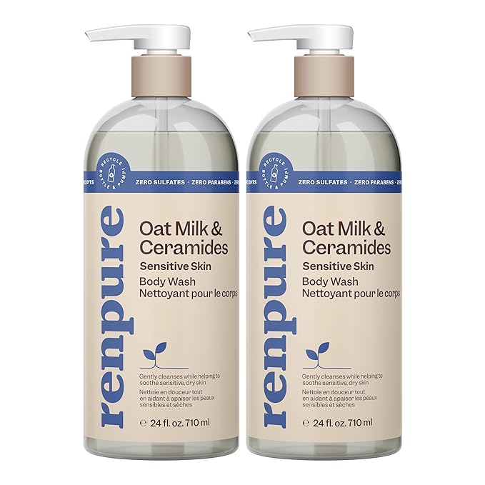 Renpure Oat Milk & Ceramides Body Wash - For Gentle Cleansing & Hydration - For Sensitive Skin - Oat Milk & Ceramides - 24 Fl Oz each, 2 Pack