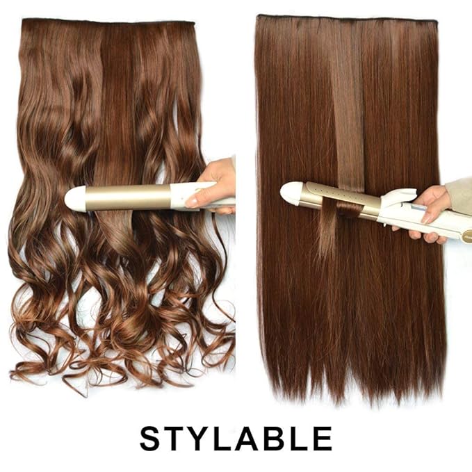REECHO 20" 1-Pack 3/4 Full Head Curly Wave Blonde Mixed Hair Color Clips in on Synthetic Hair Extensions HE008 Hairpieces for Women 5 Clips 4.5 Oz per Piece - Medium Blonde with Highlights