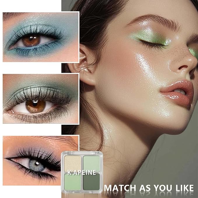 K'APEINE Eyeshadow Palette,Light Green Eye Shadow Matte Glitter Makeup Palette 4 Colors Mini High Pigmented Eyeshadows Long-lasting for Woman Girls Party,Music Festival, Stage Performance,Appointment