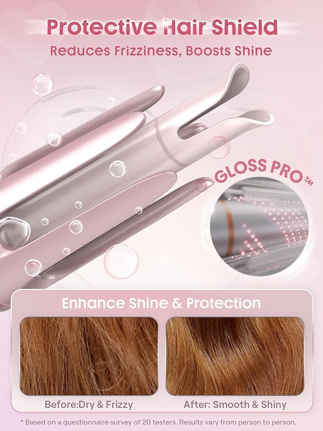 SHEGLAM Pink Curling Iron Automatic Gift for Woman (Pink, 0.75 inch) Cupid's Charm One-Touch Instant Curler