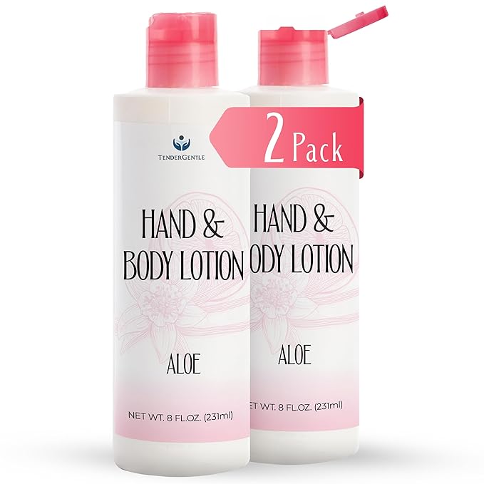 TenderGentle Aloe Lotion for Hands and Body - 2 Bottles with 8 oz of Aloe Vera Lotion for Dry Skin - Good for Sensitive Skin and Extra and Severely Dry Skin - Aloe Vera Moisturizer