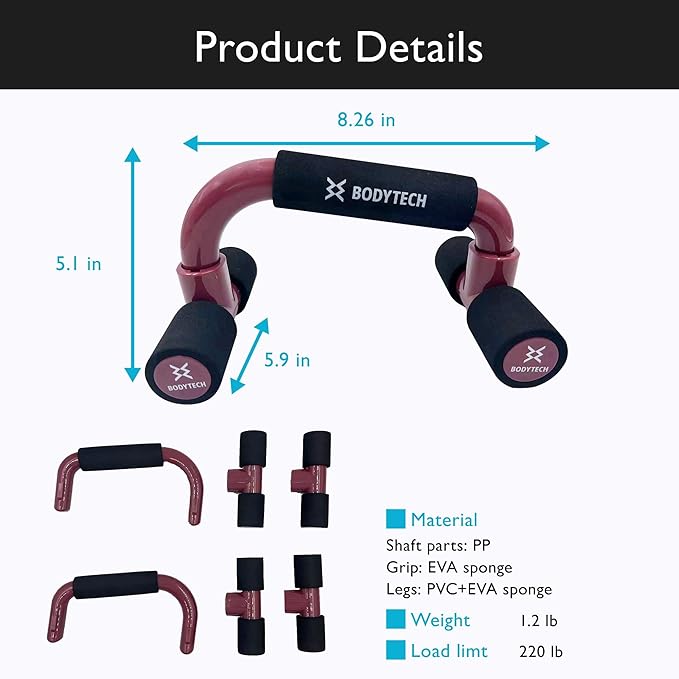 BODYTECH Push up Bars Strength Training with Foam 220 lbs.