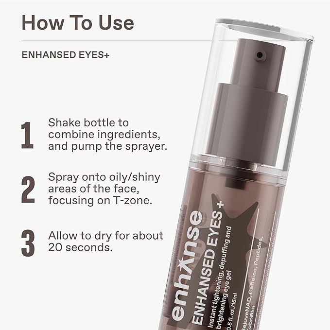 Enhanse Under Eye Gel for Men, Caffeine Eye Cream, Peptides, RejuveNAD, Instant Tightening, Brightening, Depuffing for Under Eye Bags, Blurs Fine Lines and Dark Circles, 0.5 Fl Oz