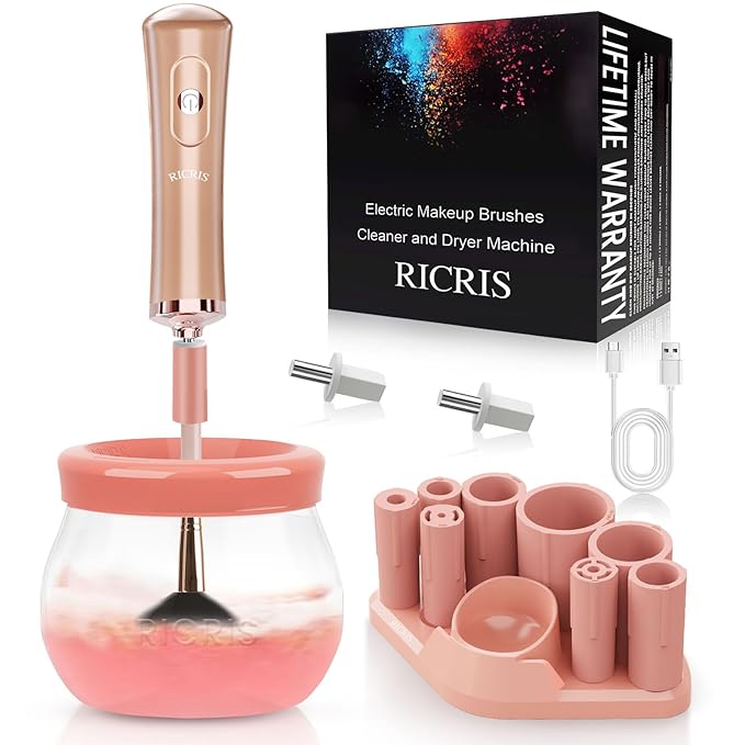 RICRIS Electric Makeup Brush Cleaner and Dryer Machine - Super Fast Clean and Dry Make Up Brushes - Automatic Cosmetic Brush Spinner Washer Tools