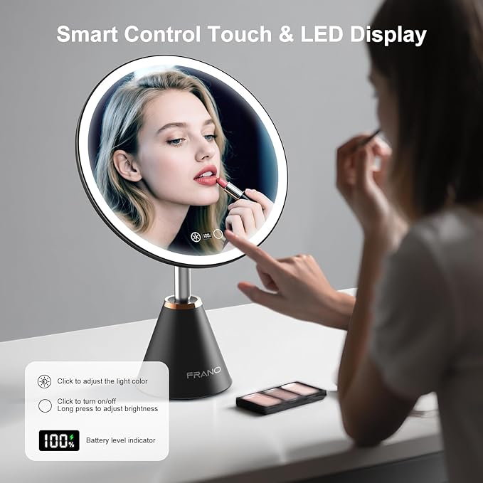 10.5" Professional Makeup Mirror with Lights, Rechargeable HD Vanity Mirror, CRI≥98 True-Sunlight, 3 Color Modes & Stepless Dimming, 5000mAh, Valentines Day Gifts for Her