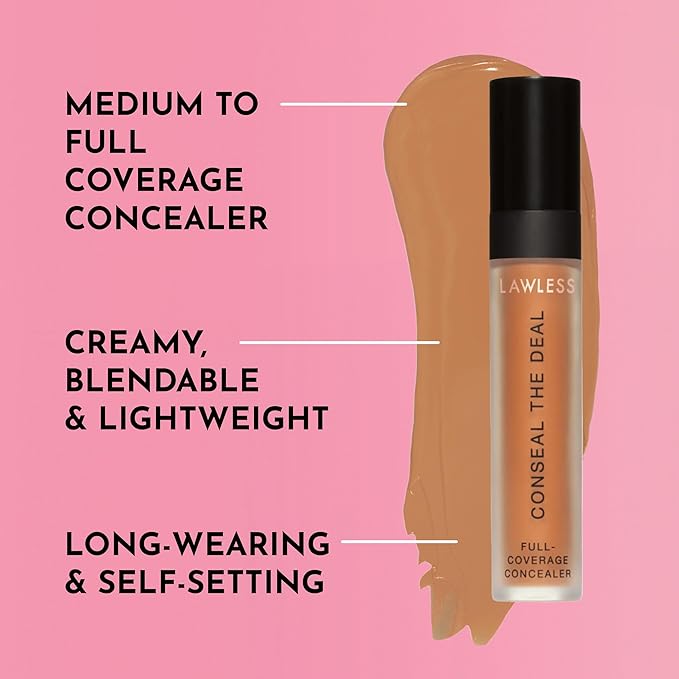 Lawless Conseal The Deal Lightweight Longwear Everyday Concealer - Caramello - with Antioxidants and Caffeine to Reduce Dark Circles and Puffiness. Long-Wearing and Self-Setting, Silicone-Free - 5 ml.