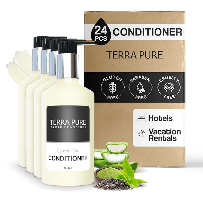 Terra Pure Green Tea Conditioner 10.14oz Pump |Clean Honey & Aloe Vera Formula for Hotels, Resorts, & Vacation Rentals | Moisturizing Bath Wash for Guest Amenities and Hospitality Toiletries | 24/case