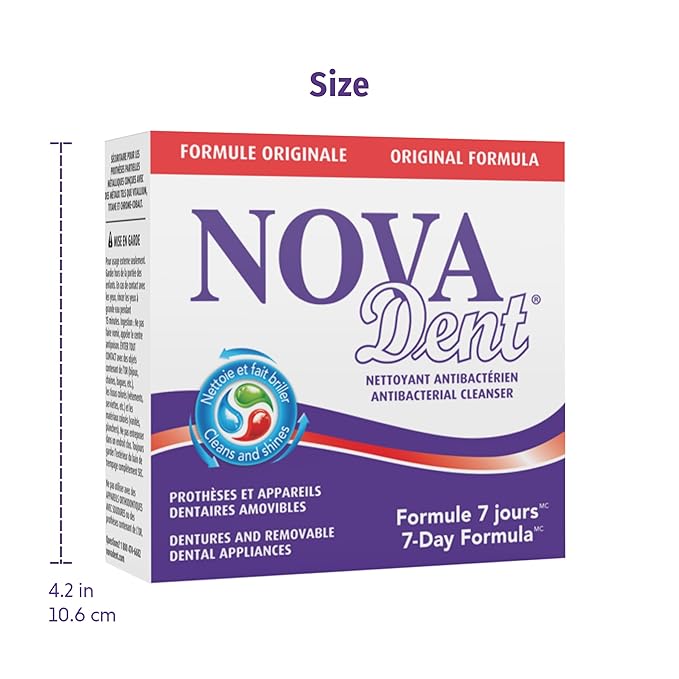 Novadent Dentures Cleaner – for Dental Appliances, Retainers, Trays, Mouth Guards, Teeth Aligners - 1 Year + Free Month (56 sachets)