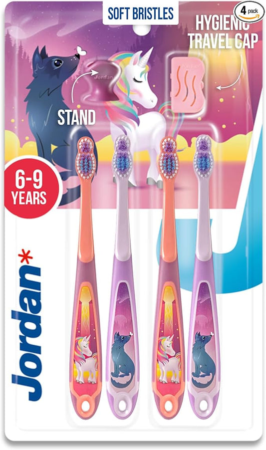 Jordan* ® | Step 2 Kids Toothbrush | 3-5 Years, Soft Bristles, BPA Free,4 Pack | Pink
