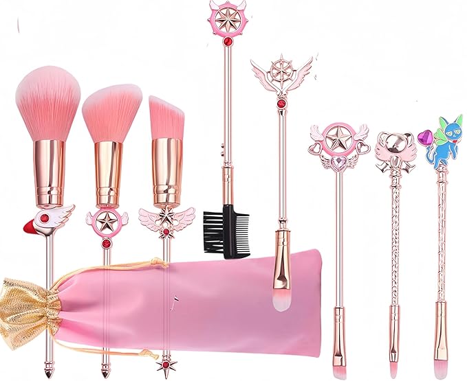 Cartoon Makeup Brush for Girls,Cute Anime 8pcs Foundation Blush Powder Eyeshadow Lip Eyebrow Potter Brushes Set with Metal Handle for Teens Kids Women Present Christmas