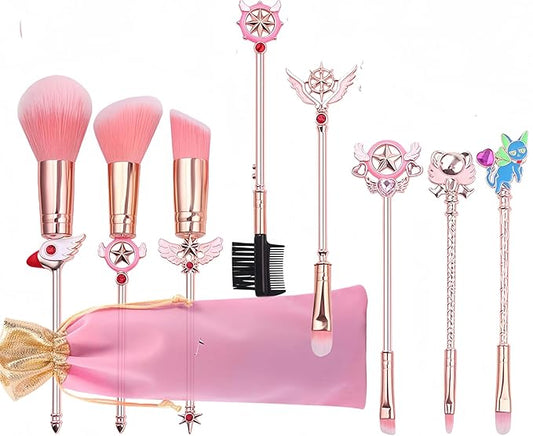 Cartoon Makeup Brush for Girls,Cute Anime 8pcs Foundation Blush Powder Eyeshadow Lip Eyebrow Potter Brushes Set with Metal Handle for Teens Kids Women Present Christmas
