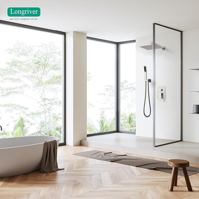 Longriver Shower Faucet Set - High Pressure 12 Inch Rainfall Shower Head with Handheld Spray, Wall Mounted Fixtures, Brushed Nickel