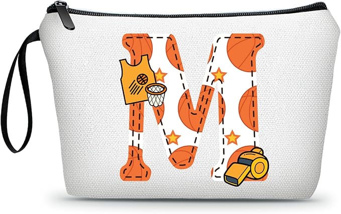 ARIOSEY Basketball Gifts Monogrammed Cosmetic Travel Makeup Bag Basketball Accessories Purse Graduation Birthday Gifts for Girls Coaches Daughters Team Friend Mom Player,Christmas-M
