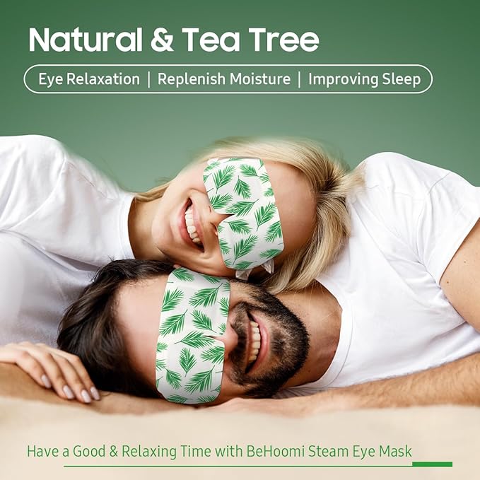 BeHoomi 20 Packs Steam Eye Mask, Heated Eye Mask Warm Compress for Eyes, Disposable Self Heating Steam Mask Sleep, Spa, Travel Essentials & Relaxation Gifts for Women, Stocking Stuffers (Tea Tree)
