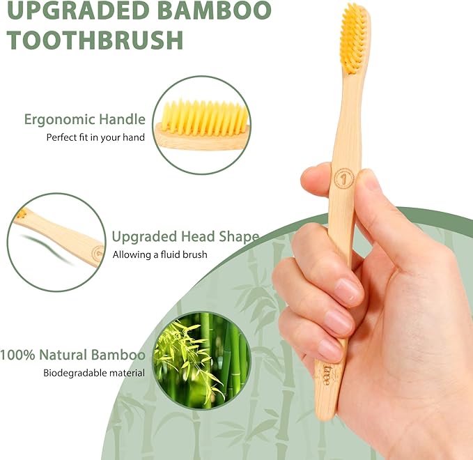 8 Count Bamboo Toothbrushes - BPA Free Soft Bristles Natural Toothbrush Set - Biodegradable & Compostable Eco-Friendly Wooden Toothbrush
