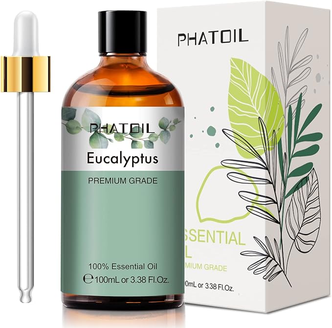 PHATOIL 100ML Eucalyptus Essential Oil, Eucalyptus Oil Essential Oils for Diffusers for Home, Soap Candle Making, Huge 3.38fl.oz Bottle