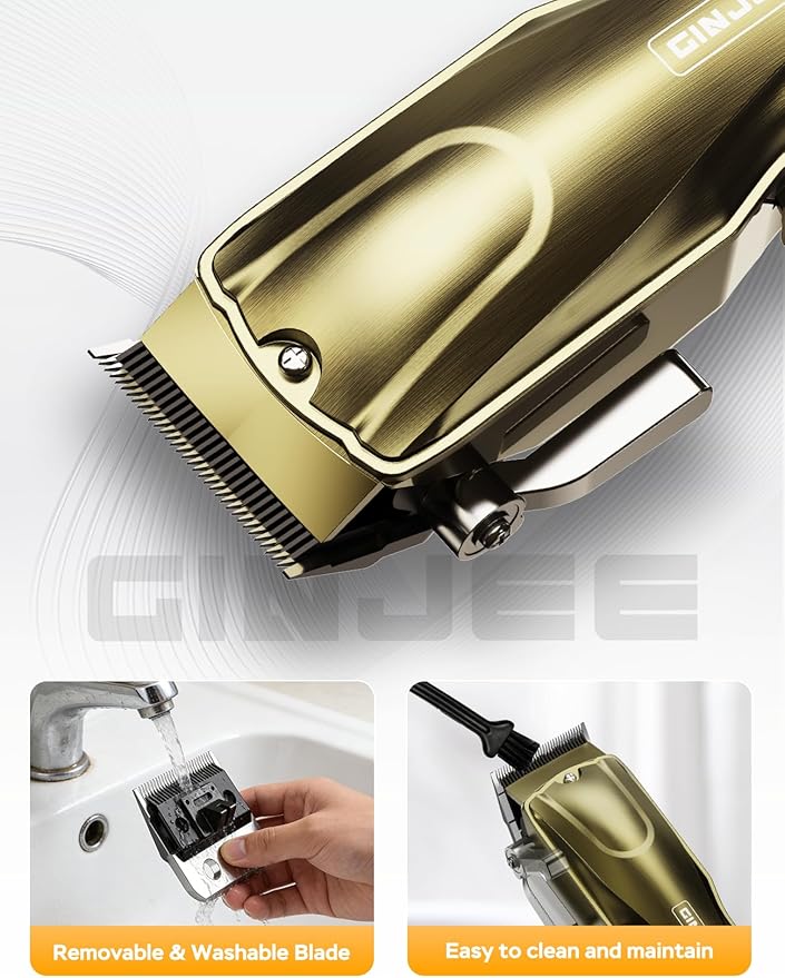 Hair Clippers for Men, Cordless & Corded Barber Clipper with 5Hrs Runtime, 7000RPM Rotary Motor & LED Display, Waterproof Professional Hair Cutting Kit for Men and Home Use (Gold)