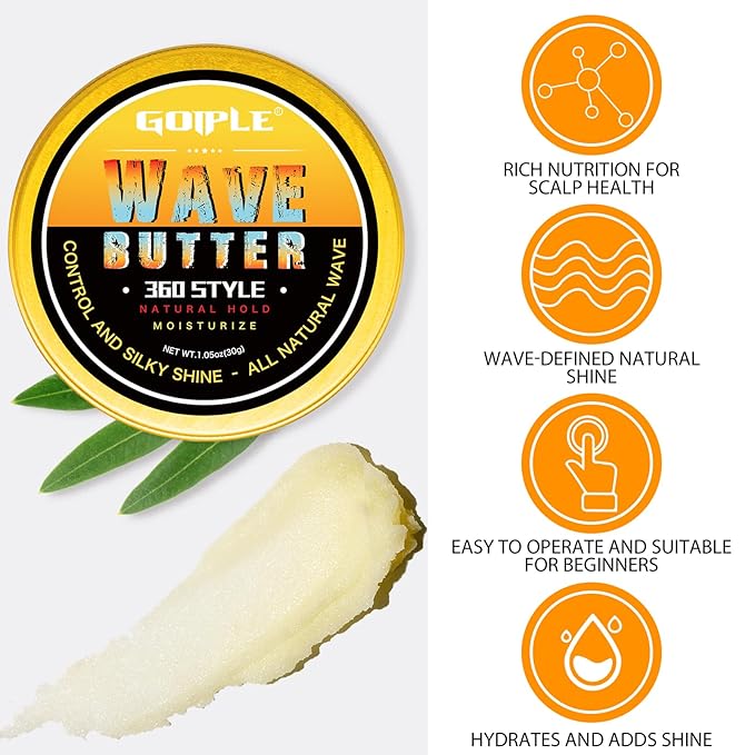 Silky Durags for Men Wave Pomade Strong Hold Easy Wash 360 Wave Training Hair Cream, Wave Butter Waves Grease for Men Promotes Layered Waves Silky Satin Durag Extra Long Tails Wave Brush Wave Cap Set