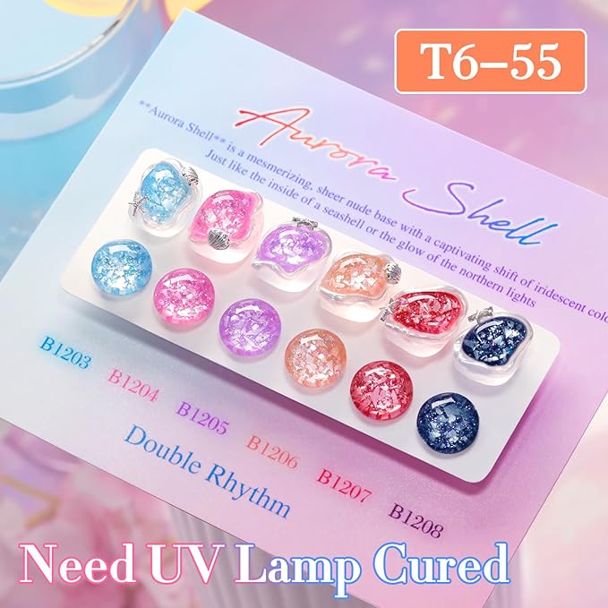 Double Rhythm 0.5Oz Glitter Gel Polish Same Color Same Bollte Shimmer Reflective Color for Nail Art Salon DIY Soak Off 15ml Nail Lamp Gel Polish at Home (Shell Peach-B1206)