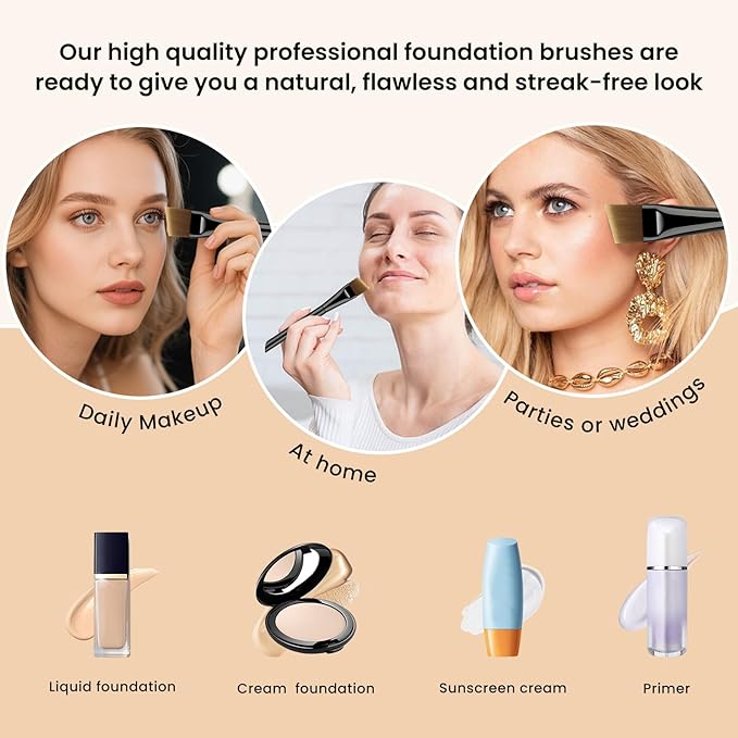 ACCOF Ultra Thin Flat Foundation Brush for Liquid Makeup,Liquid Foundation Brush 0.1mm Peak, Flat Makup Brush with Power Puff for Liquild and Cream
