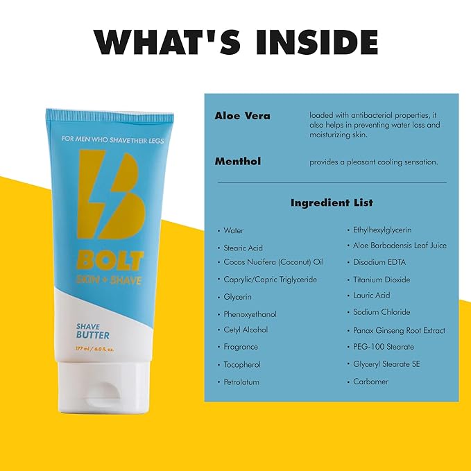 Bolt Performance Razor for Men's Leg Shaving bundle with Shave Butter for Men 6 Fl Oz