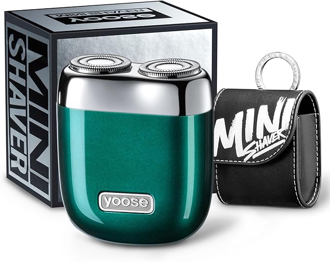 yoose Alloy Mini Shaver, Portable Electric Razor for Men, IPX7 Waterproof, Dry Shave, USB-C Rechargeable, Easy to Clean Magnetic Detachable Head, Cordless Electric Shaver, 60 Mins Runtime, Green