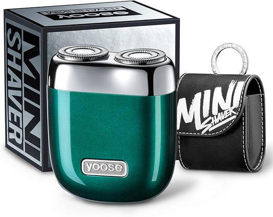 yoose Alloy Mini Shaver, Portable Electric Razor for Men, IPX7 Waterproof, Dry Shave, USB-C Rechargeable, Easy to Clean Magnetic Detachable Head, Cordless Electric Shaver, 60 Mins Runtime, Green