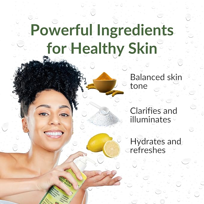 Nasola Lemon Turmeric Kojic Acid Soap Body Wash - Natural Gentle Face & Skin Cleanser with Vitamin C, Shea Butter, Collagen, Niacinamide, Hyaluronic Acid, and Aloe Vera - 11.83 Fl Oz