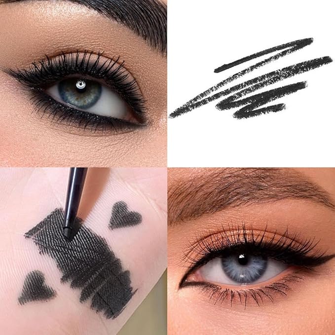 Automatic Black Eyeliner Pencils, 6PCS Eye Liner Shadow Brow Pen for Women – Multi-Use Auto Cream Smooth Matte Blackest Pen, Vegan (ZC)