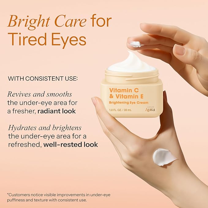 Radiant Aura Vitamin C & Vitamin E Under Eye Cream – Anti Aging Treatment For Dark Circles, Puffiness & Fine Lines, Firms And Hydrates Tired Eyes – Dermatologist Tested, Korean Skin Care – Pack of 2