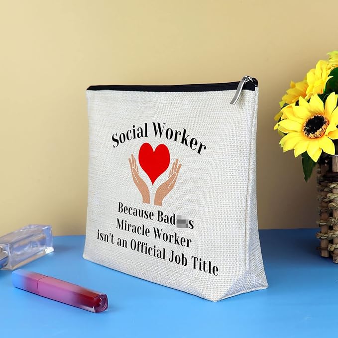 Social Worker Gift Makeup Bag Social Work Appreciation Gift Volunteer Cosmetic Bag Social Worker Graduation Gift for Woman Birthday Gift for Social Worker Colleague Gift Travel Toiletry Bag