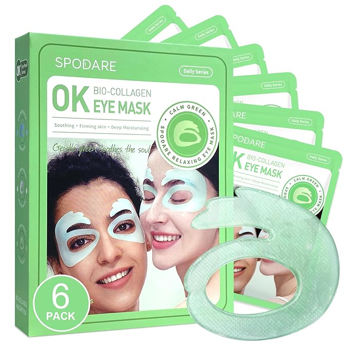 SPODARE OK Shape Eye Masks, 360° Fit Under Eye Patches with Collagen and Lavender Flower Extract, Firming Eye Masks for Puffy Eyes, Wrinkles, Self Care Gifts for Women - 6 Pairs, Calm Green