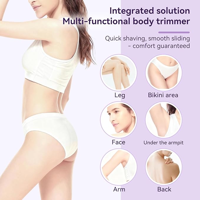 Bikini Trimmer for Women Electric–Double Head Dual Purpose, Ceramic Blade,IPX7 Waterproof,LCD Power Display,USB Rechargeable,Wet/Dry Painless Hair Removal for Face & Body (Violet)