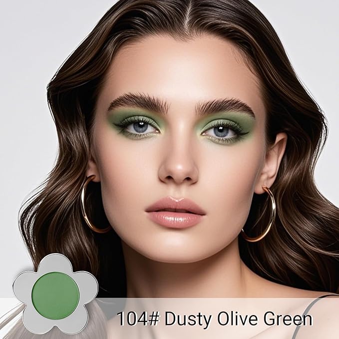Erinde Olive Green Matte Eyeshadow Palette, Velvet Eye Shadow Compact Powder Primer Base Makeup, Long-Lasting Eye Makeup, Ultra-Blendable, Pigmented Color, Vegan Formula, 104 Dusty Olive Green