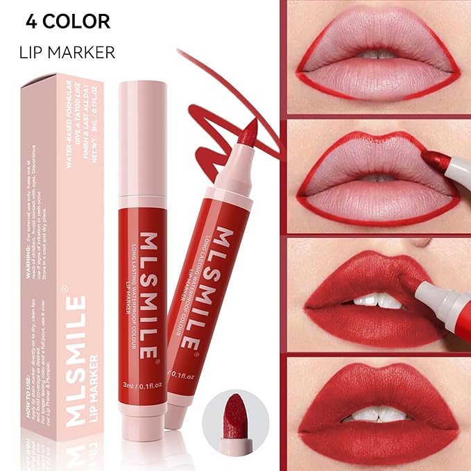 Red Lip Marker Lip Stain Long Lasting Waterproof Lip Liner Pencil, Hydrating, Transfer-proof Highly Pigmented Color Matte Lipstick Precise Liquid Lip Liner, Lightweight Matte Finish (04# RED)