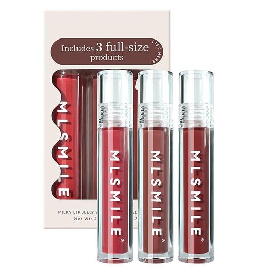 3Pcs Lip Gloss Collection Makeup Set, Shimmery Smooth Lip Glosses for for Girls Women, Soft Liquid Long Lasting Lip Glosses Set with Rich Varied Colors 02