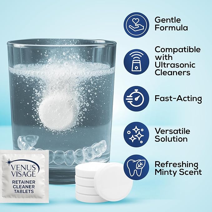 Venus Visage Retainer Cleaner Tablets, Dental Appliance and Denture Cleaning Tablets, Aligners and Night Mouth Guard Cleaner, 120 Pieces