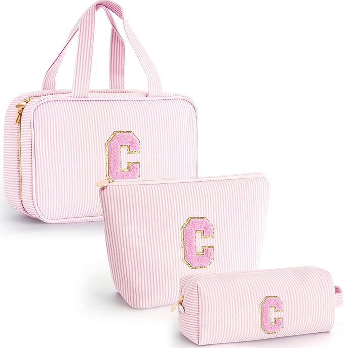 Fystdtote Valentines Day Birthday Gift Idea - Preppy Toiletry Bag Makeup Bag for Women Her - Personalized Cute Makeup Pouch for Girlfriend Bridesmaid Wife Mom | Travel Toiletry Cosmetic Bag - Pink C
