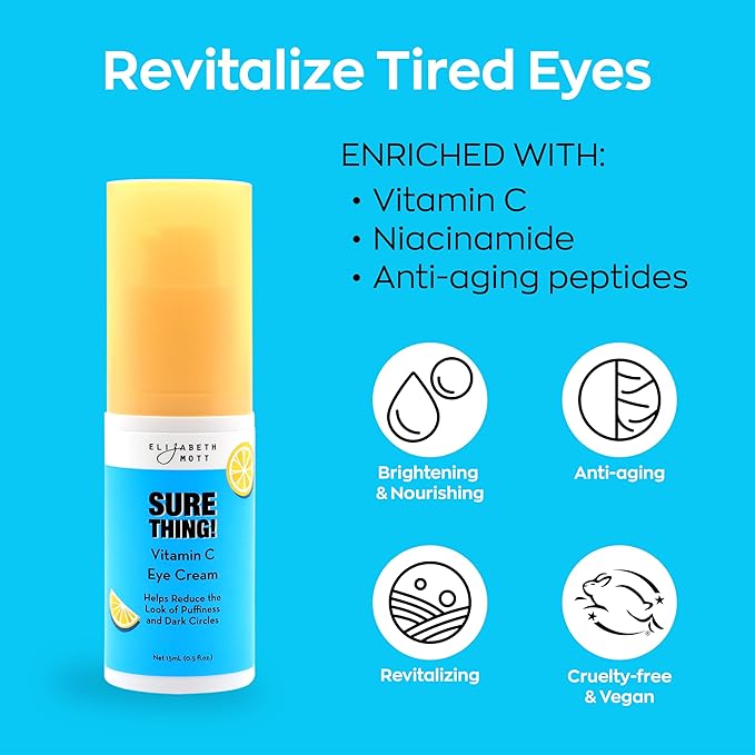 Elizabeth Mott Sure Thing Vitamin C Eye Cream – Hydrating & Brightening Eye Treatment for Dark Circles and Puffiness – Vegan, Fragrance-Free, Cruelty-Free Skincare – 15ml (0.5oz)