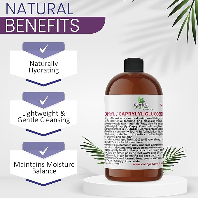 Dr Joe Lab Capryl Glucoside Liquid Surfactant - Caprylyl Natural, Plant Derived - DIY Skin Care - Shower Gels, Foaming, Body Soap, Shampoos Baby Products Face Cleansers - COCOJOJO (8 oz)
