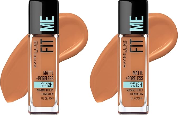 Maybelline Fit Me Matte + Poreless Liquid Oil-Free Foundation Makeup, Spicy Brown, 1 Count (Packaging May Vary) (Pack of 2)