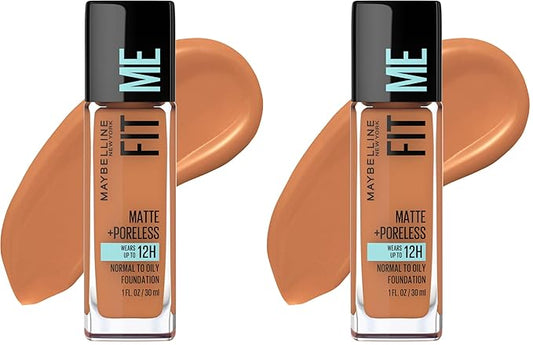 Maybelline Fit Me Matte + Poreless Liquid Oil-Free Foundation Makeup, Spicy Brown, 1 Count (Packaging May Vary) (Pack of 2)