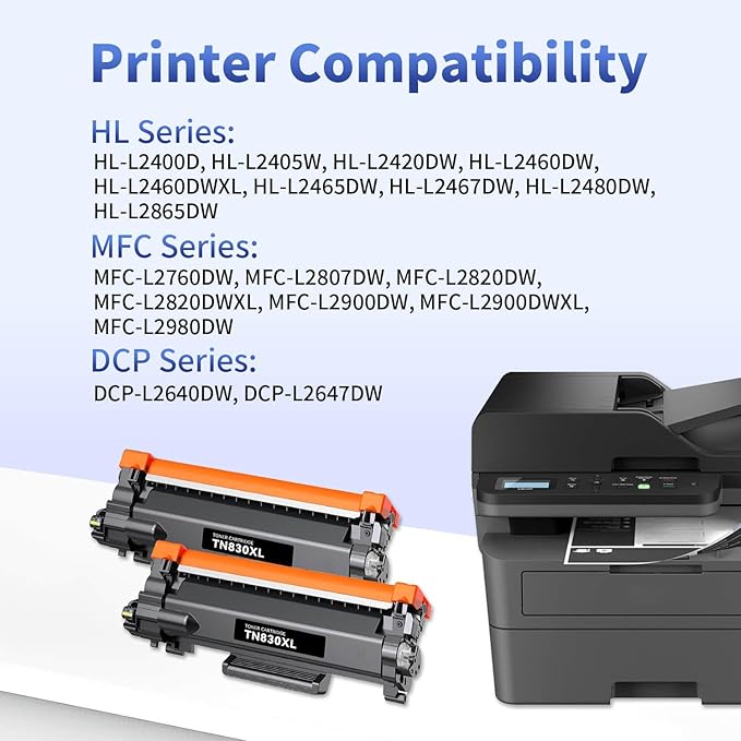 RXPANG TN830XL Toner Replacement for Brother TN830 TN830XL Toner to Use with HL-L2460DW HL-L2405W HL-L2400D HL-L2480DW DCP-L2640DW MFC-L2820DW MFC-L2900DW Printers (2 Black)