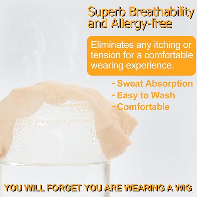 BEEOS Nude Skinlike HD Wig Cap, 4 Pieces Invisible and Sheer Breathable Ultra-thin Stretchy Stocking Caps for Lace Front Wigs, Bald Cap for Women