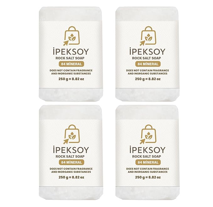 ipeksoy Natural Salt Soap Bar – Purifying and Exfoliating Organic Unscented Bar Soap for Men & Women – Pure Mineral Rock Salt Soap for Gentle Skin Care and Odor Control (Salt (4 Pieces))