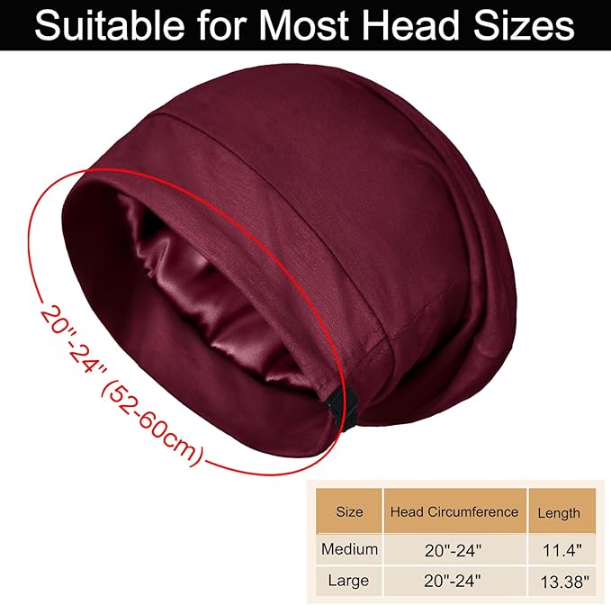 Satin Bonnet for Sleeping Night Cap, Adjustable Satin Lined Silk Bonnets Sleep Cap for Curly Hair Braids Beanie Black Women