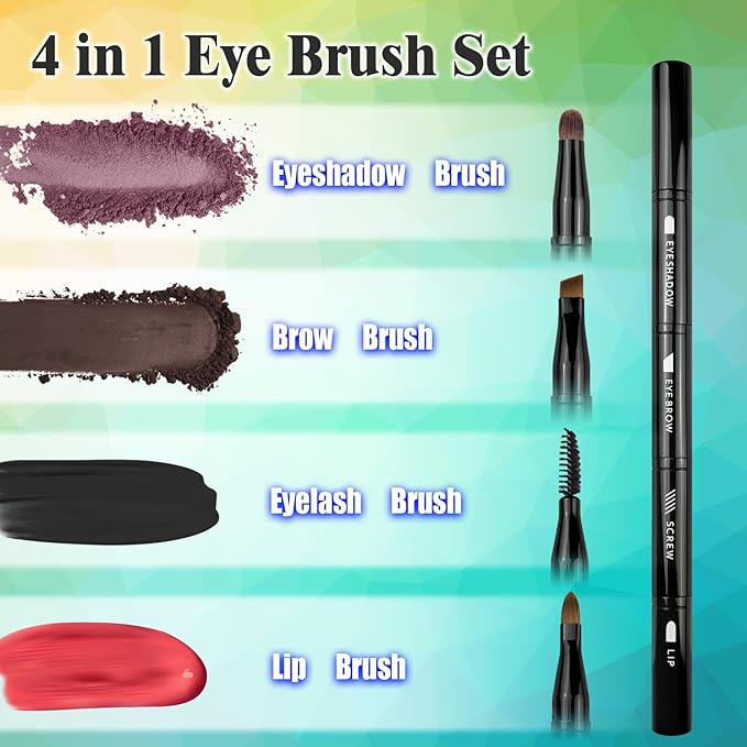 4 in 1 makeup brush, Eyeshadow Brush, Eyebrow Brush, Retractable Lip Brush, Double-Ended Lip Makeup Brushes with Cap - Travel-Friendly