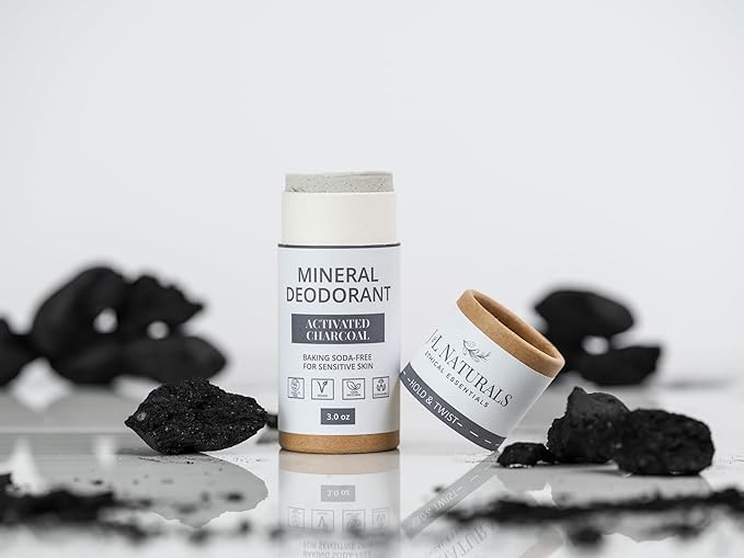 J&L Naturals Mineral Deodorant | Baking Soda-Free, 100% Natural, Sustainable Skin Care | Sensitive Deodorant For Women & Men | Aluminum Free, Vegan, Cruelty-Free (Activated Charcoal, 3 Oz (Pack of 4))