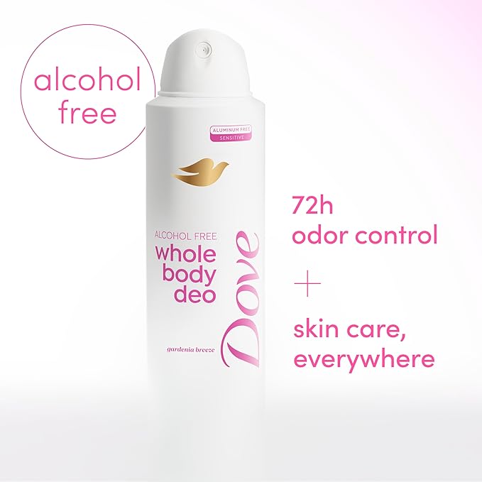 Dove Whole Body Deo Alcohol Free Deodorant Spray for Women Gardenia Breeze 4 oz (Pack of 2)