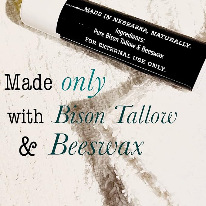 Pure Bison Tallow Lip Balm, Unscented, Lips